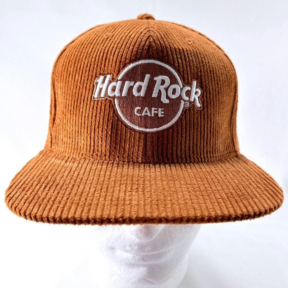 Hard Rock Cafe Miami Brown Corduroy Snapback Flat Bill Baseball Hat Cap